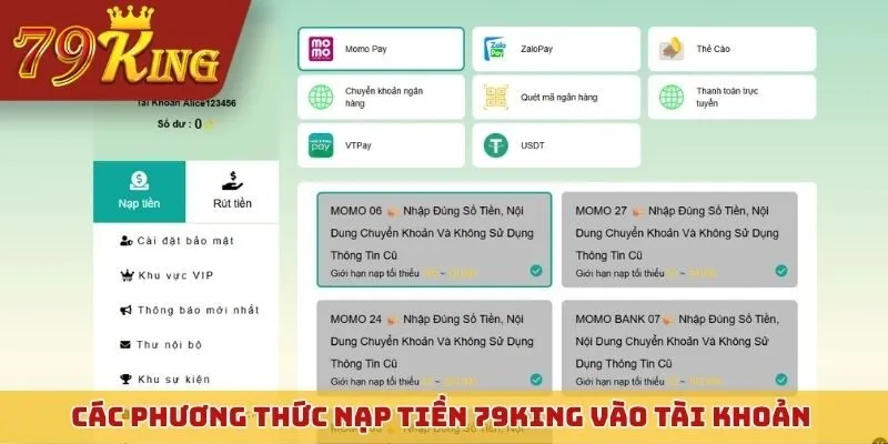 Chi tiết các phương thức nạp tiền 79KING vào tài khoản phổ biến